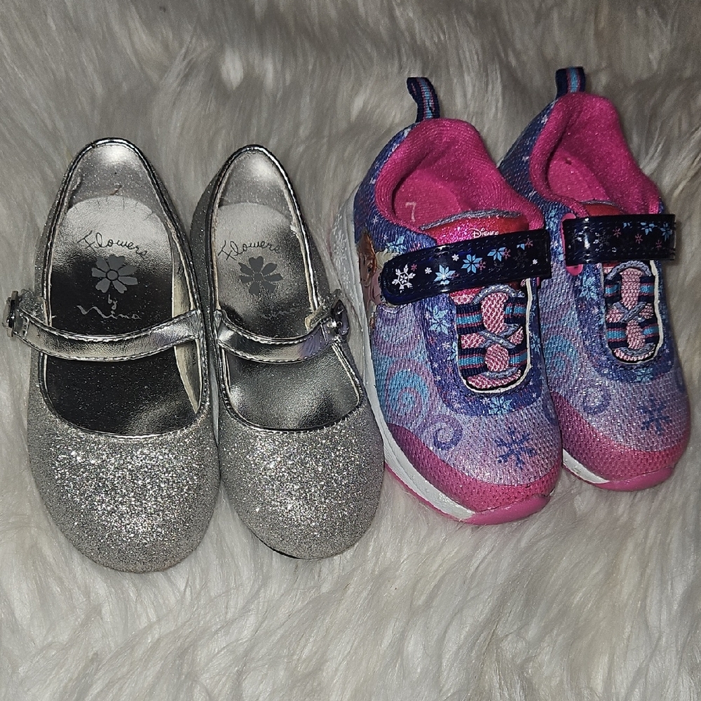 Silver Glitter Dress Shoes with Pink Accents